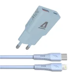 CHG AVAX CH6416 30W GaN töltő és USBC-Lightning szilikon kábel szett, világoskék