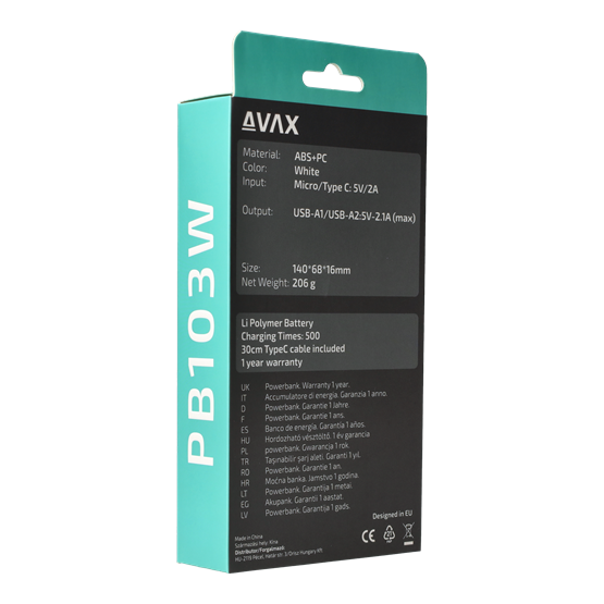 CHG AVAX PB103W LIGHTY Type-C Powerbank 8.000mAh, fehér - Image 7