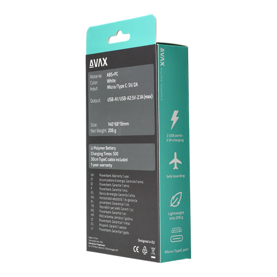 CHG AVAX PB103W LIGHTY Type-C Powerbank 8.000mAh, fehér - Image 9