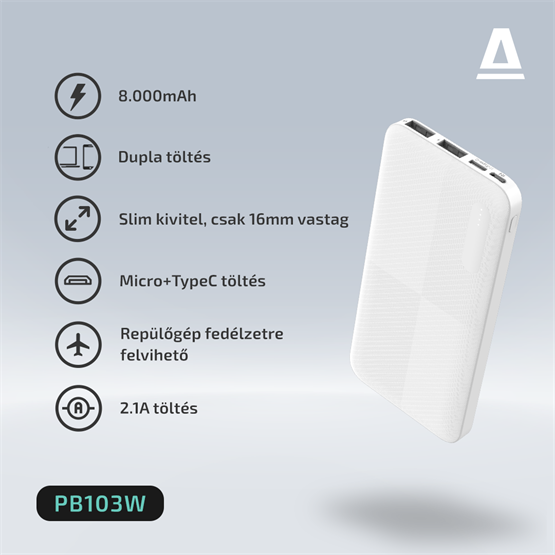 CHG AVAX PB103W LIGHTY Type-C Powerbank 8.000mAh, fehér - Image 11