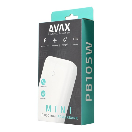 CHG AVAX PB105W MINI PD/Type-C 20W gyorstöltő Powerbank 10.000mAh, fehér - Image 8