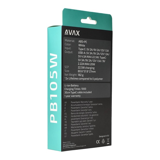 CHG AVAX PB105W MINI PD/Type-C 20W gyorstöltő Powerbank 10.000mAh, fehér - Image 9