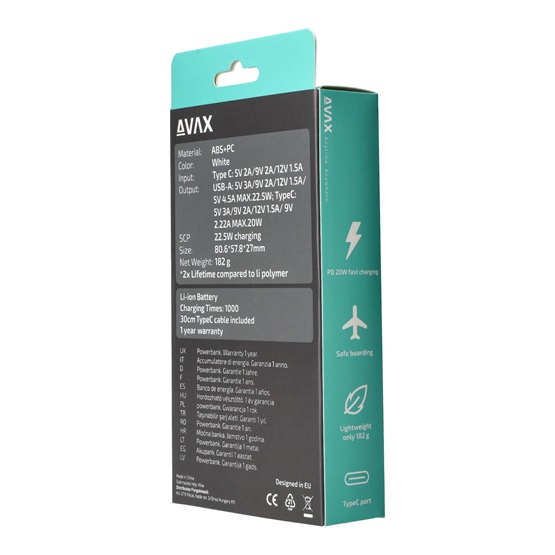 CHG AVAX PB105W MINI PD/Type-C 20W gyorstöltő Powerbank 10.000mAh, fehér - Image 11