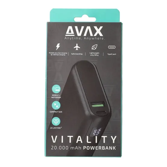 CHG AVAX PB202B VITALITY PD/Type C 65W+QC 18W gyorstöltő Powerbank 20.000mAh, fekete - Dobozsérült termék - Image 4