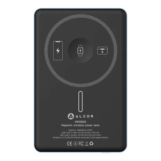 CHG Alcor MS10000 Qi2 vezeték nélküli vésztöltő / külső akkumulátor 10000 mAh, 20 W - kék - Image 2