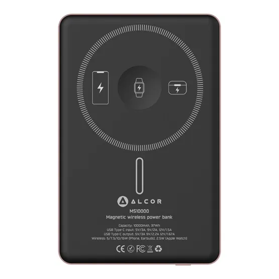 CHG Alcor MS10000 Qi2 vezeték nélküli vésztöltő / külső akkumulátor 10000 mAh, 20 W - rózsa arany - Image 2