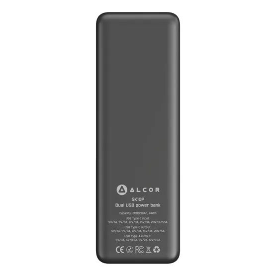 CHG Alcor SK10P vésztöltő / külső akkumulátor 20000 mAh, 100 W – szürke - Image 2