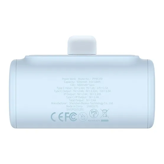 Baseus Compact gyorstöltő powerbank 5000 mAh, 20W iPhone csatlakozóval, kék - Image 5