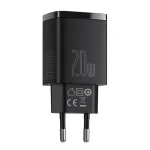 Baseus Compact hálózati gyorstöltő 20W, USB Type-A + USB Type-C, fekete - Image 4