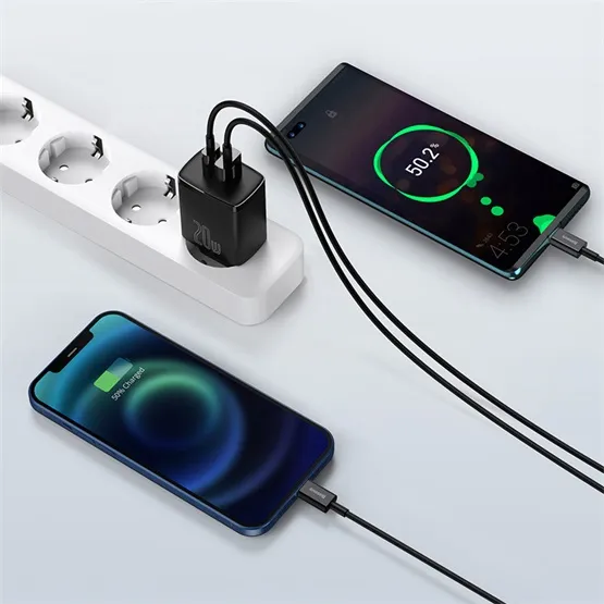 Baseus Compact hálózati gyorstöltő 20W, USB Type-A + USB Type-C, fekete - Image 5