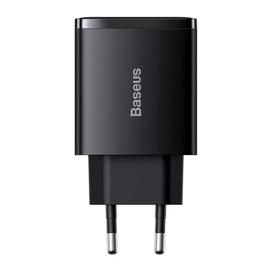 Baseus Compact hálózati gyorstöltő 30W, 2×USB Type-A + USB Type-C, fekete