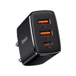 Baseus Compact hálózati gyorstöltő 30W, 2×USB Type-A + USB Type-C, fekete - Image 2