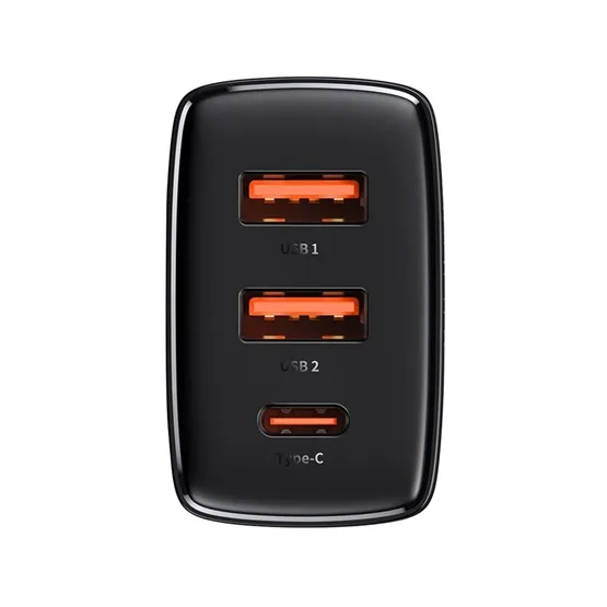 Baseus Compact hálózati gyorstöltő 30W, 2×USB Type-A + USB Type-C, fekete - Image 3