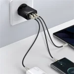 Baseus Compact hálózati gyorstöltő 30W, 2×USB Type-A + USB Type-C, fekete - Image 5