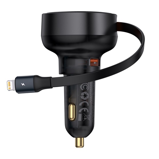 CHG_Baseus_Enjoyment_Pro_Car_Charger_U_Retractable_iPhone_Cable_55W_autos_gyorstolto_automatata_behuzos_kabellel_fekete-i721746.jpg CHG Baseus Enjoyment Pro autós gyorstöltő 55W, USB Type-A + iPhone automata behúzós kábel, fekete - Image 1