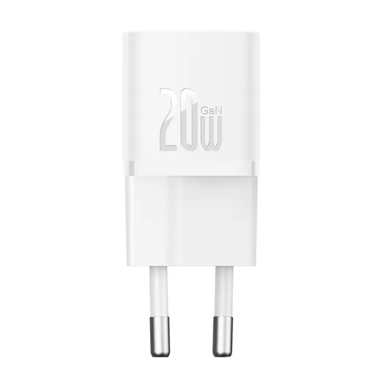 Baseus GaN5 Mini hálózati gyorstöltő 20W, USB Type-C, fehér + 100W USB Type-C, 1m kábel