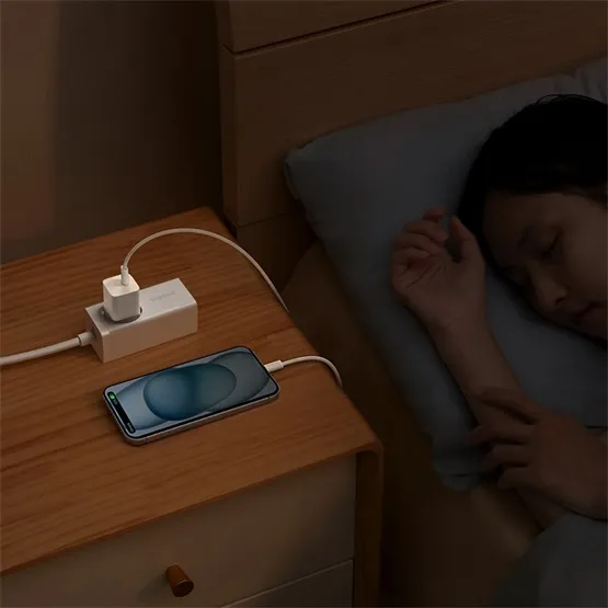 Baseus GaN5 Mini hálózati gyorstöltő 20W, USB Type-C, fehér + 100W USB Type-C, 1m kábel - Image 7