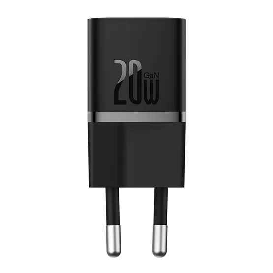 Baseus GaN5 Mini hálózati gyorstöltő 20W, USB Type-C, fekete + 100W USB Type-C, 1m kábel