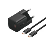 Baseus GaN5 Mini hálózati gyorstöltő 20W, USB Type-C, fekete + 100W USB Type-C, 1m kábel - Image 6