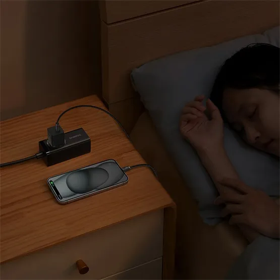 Baseus GaN5 Mini hálózati gyorstöltő 20W, USB Type-C, fekete + 100W USB Type-C, 1m kábel - Image 7