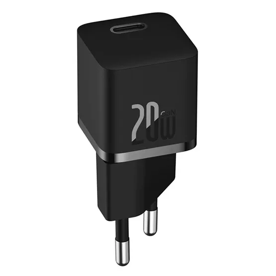 Baseus GaN5 Mini hálózati gyorstöltő 20W, USB Type-C, fekete - Image 4