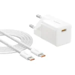 Baseus GaN5 Mini hálózati gyorstöltő 25W, USB Type-C, fehér + 100W USB Type-C, 1m kábel - Image 2