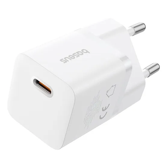 Baseus GaN5 Mini hálózati gyorstöltő 25W, USB Type-C, fehér + 100W USB Type-C, 1m kábel - Image 5