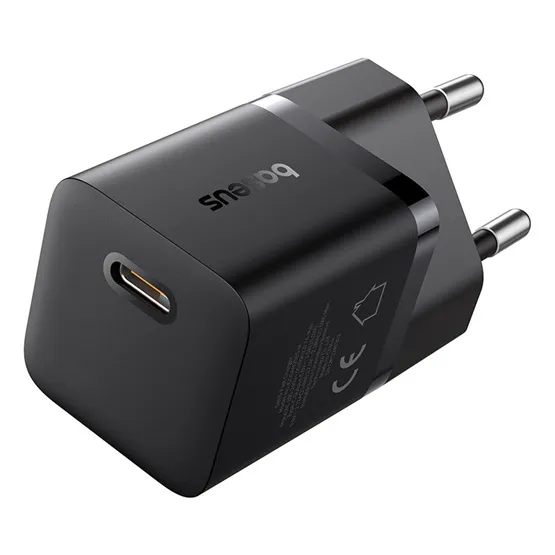 Baseus GaN5 Mini hálózati gyorstöltő 25W, USB Type-C, fekete + 100W USB Type-C, 1m kábel - Image 5