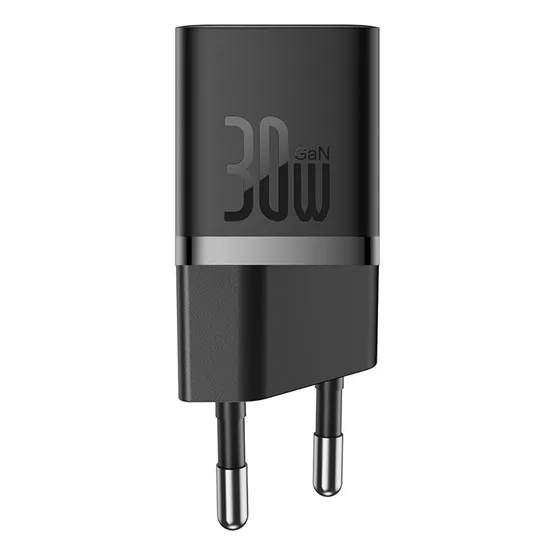 Baseus GaN5 Mini hálózati gyorstöltő 30W, USB Type-C, fekete + 100W USB Type-C, 1m kábel