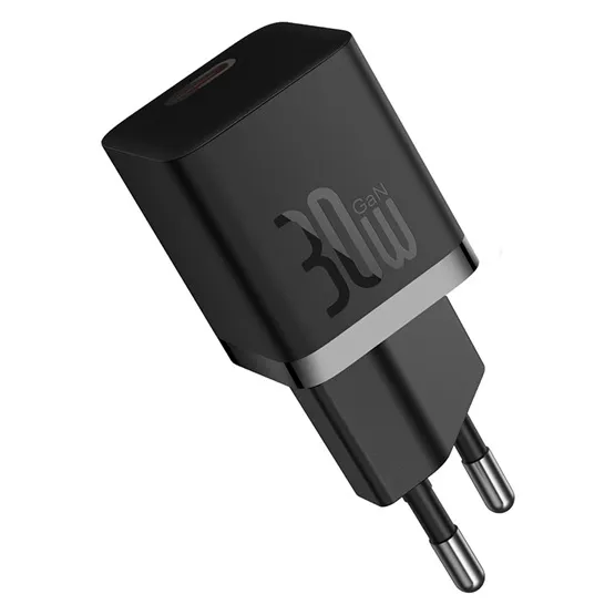 Baseus GaN5 Mini hálózati gyorstöltő 30W, USB Type-C, fekete + 100W USB Type-C, 1m kábel - Image 3