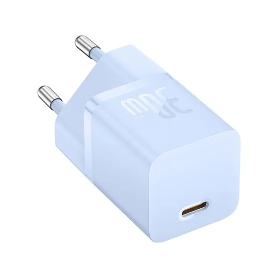 Baseus GaN5 Mini hálózati gyorstöltő 30W, USB Type-C, kék + 100W USB Type-C, 1m kábel - Image 4