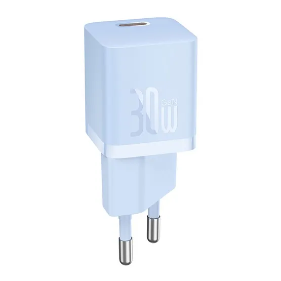 Baseus GaN5 Mini hálózati gyorstöltő 30W, USB Type-C, kék + 100W USB Type-C, 1m kábel - Image 5