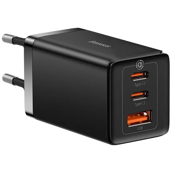 Baseus GaN5 Pro hálózati gyorstöltő 65W, 2×USB Type-C + USB Type-A, fekete + 100W USB Type-C, 1m kábel - Image 2