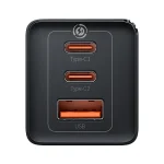 Baseus GaN5 Pro hálózati gyorstöltő 65W, 2×USB Type-C + USB Type-A, fekete + 100W USB Type-C, 1m kábel - Image 3