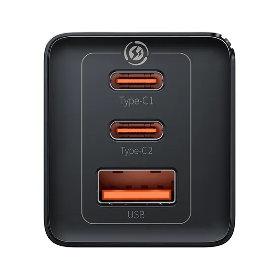 Baseus GaN5 Pro hálózati gyorstöltő 65W, 2×USB Type-C + USB Type-A, fekete + 100W USB Type-C, 1m kábel - Image 3