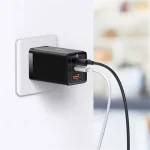 Baseus GaN5 Pro hálózati gyorstöltő 65W, 2×USB Type-C + USB Type-A, fekete + 100W USB Type-C, 1m kábel - Image 6