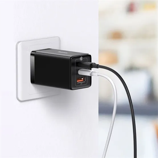 Baseus GaN5 Pro hálózati gyorstöltő 65W, 2×USB Type-C + USB Type-A, fekete + 100W USB Type-C, 1m kábel - Image 6