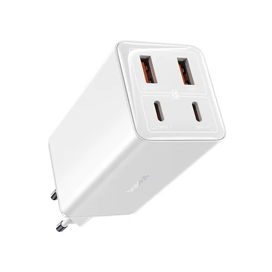 Baseus GaN6 Pro hálózati gyorstöltő 100W, 2×USB Type-C + 2×USB Type-A, fehér + 100W USB Type-C, 1m kábel - Image 2