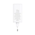 Baseus GaN6 Pro hálózati gyorstöltő 100W, 2×USB Type-C + 2×USB Type-A, fehér + 100W USB Type-C, 1m kábel - Image 6