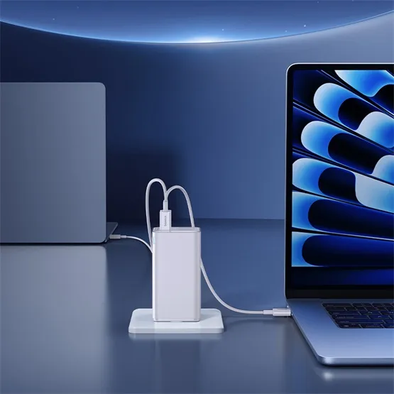 Baseus GaN6 Pro hálózati gyorstöltő 100W, 2×USB Type-C + 2×USB Type-A, fehér + 100W USB Type-C, 1m kábel - Image 7
