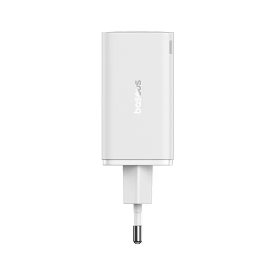 Baseus GaN6 Pro hálózati gyorstöltő 65W, 2×USB Type-C + 2×USB Type-A, fehér + 100W USB Type-C, 1m kábel