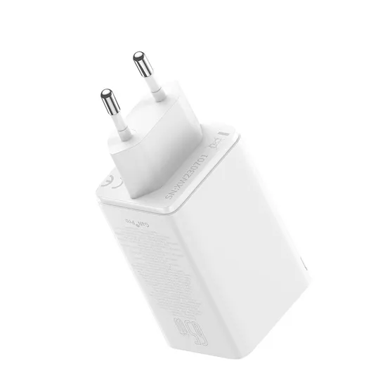 Baseus GaN6 Pro hálózati gyorstöltő 65W, 2×USB Type-C + 2×USB Type-A, fehér + 100W USB Type-C, 1m kábel - Image 7