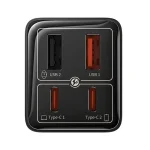 Baseus GaN6 Pro hálózati gyorstöltő 65W, 2×USB Type-C + 2×USB Type-A, fekete + 100W USB Type-C, 1m kábel - Image 3