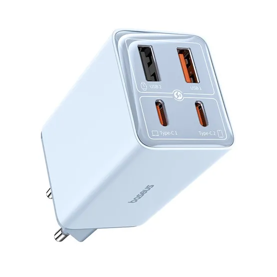 Baseus GaN6 Pro hálózati gyorstöltő 65W, 2×USB Type-C + 2×USB Type-A, kék + 100W USB Type-C, 1m kábel - Image 2