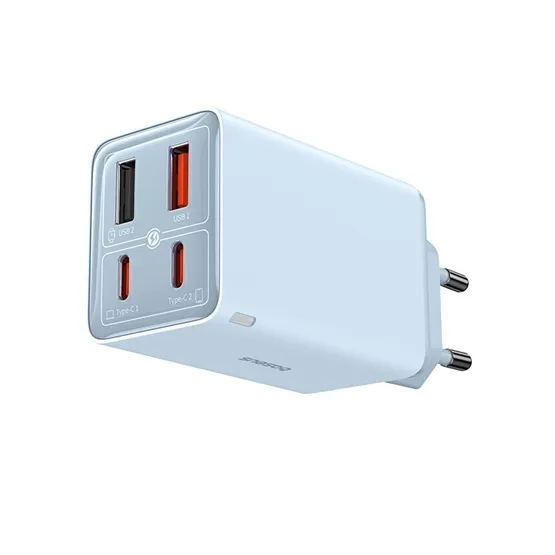 Baseus GaN6 Pro hálózati gyorstöltő 65W, 2×USB Type-C + 2×USB Type-A, kék + 100W USB Type-C, 1m kábel - Image 5