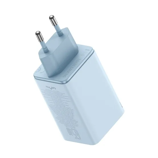 Baseus GaN6 Pro hálózati gyorstöltő 65W, 2×USB Type-C + 2×USB Type-A, kék + 100W USB Type-C, 1m kábel - Image 7