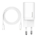 CHG Baseus Super Si hálózati gyorstöltő 20W, USB Type-C, fehér + 100W USB Type-C – iPhone, 1m kábel