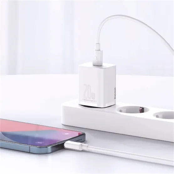 Baseus Super Si hálózati gyorstöltő 20W, USB Type-C, fehér - Image 4