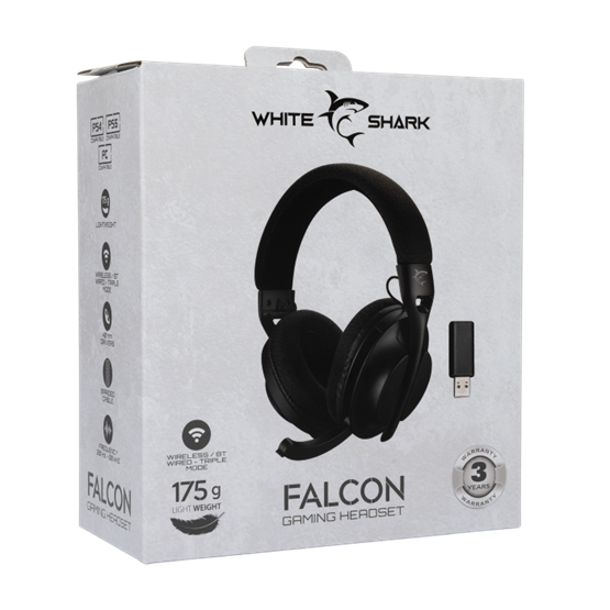 HDP White Shark GH-2441B FALCON vezeték nélküli gamer fejhallgató mikrofonnal - fekete - Image 8