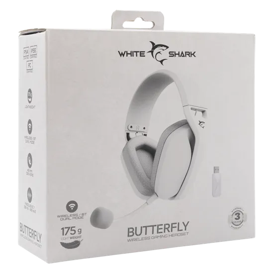 HDP White Shark GH-2442W BUTTERFLY vezeték nélküli gamer fejhallgató mikrofonnal - fehér - Image 7